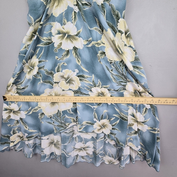 HAWAII Strapless‎ Halter Floral Tropical Dress Blue Womens Size L Beachy Boho - Picture 12 of 13